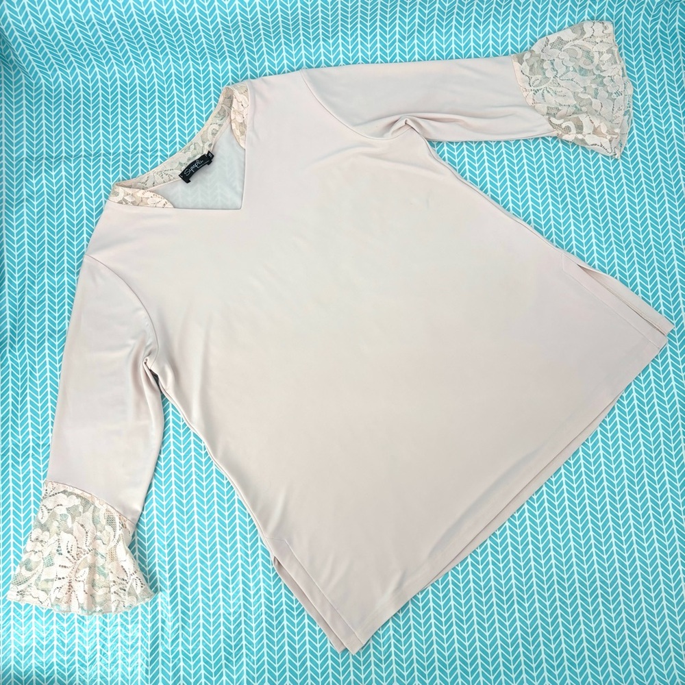 Sympli Light Pink Lace Accent 3/4 Sleeve Tunic Top, 16
